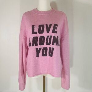 H&M Divided Pink Wool & Elastane Blend Pink “Love Around You” Sweater Size M